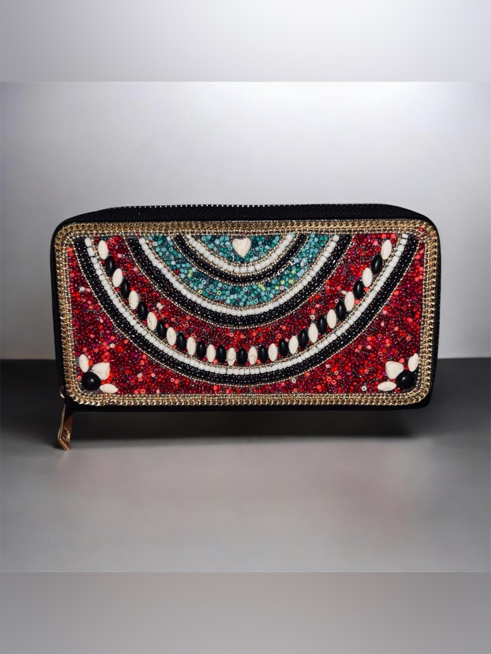 Embellished Red Beaded Women’s Wallet - Designer Style